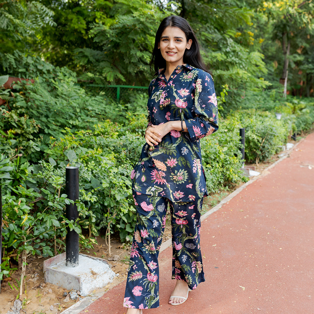 Navy Blue Floral Co-Ord Set