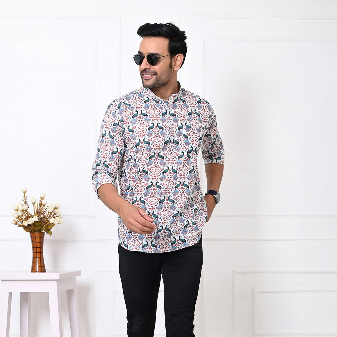 Patterned Peacock Short Kurta