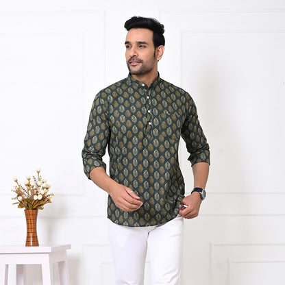 Green Petal Motif Short Kurta