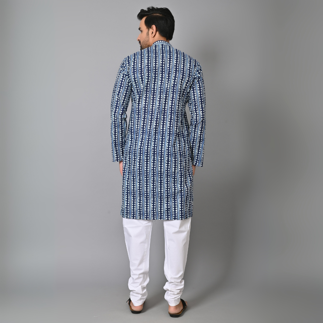 Indigo Blue Stripes Printed Long Kurta