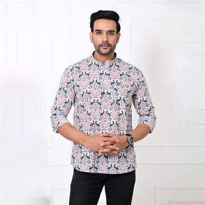 Patterned Peacock Short Kurta