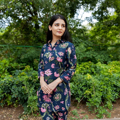 Navy Blue Floral Co-Ord Set