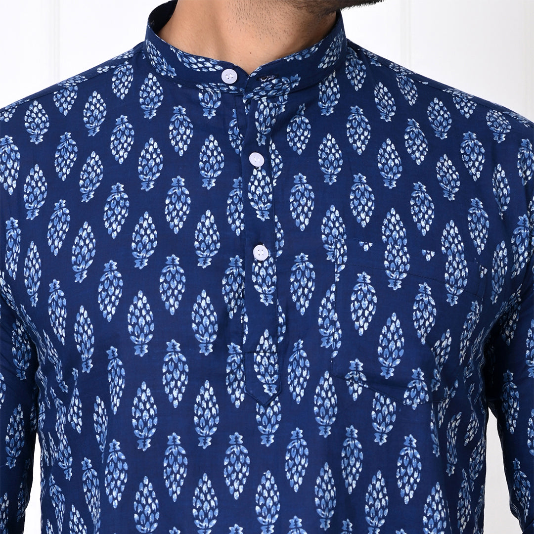 Indigo Blue Motif Short Kurta