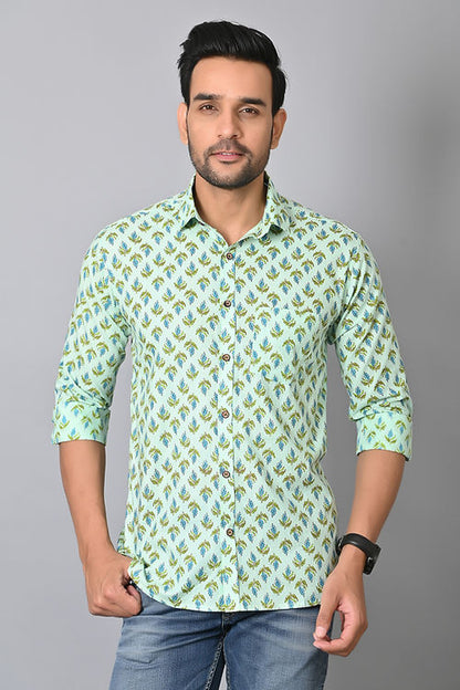 Leafy Pastel Printed Full Sleeves Shirt