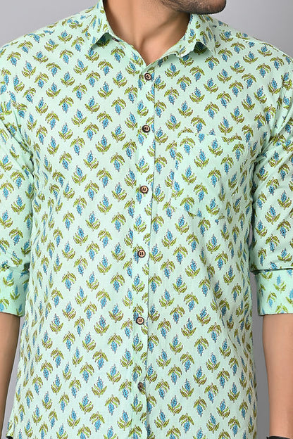 Leafy Pastel Printed Full Sleeves Shirt