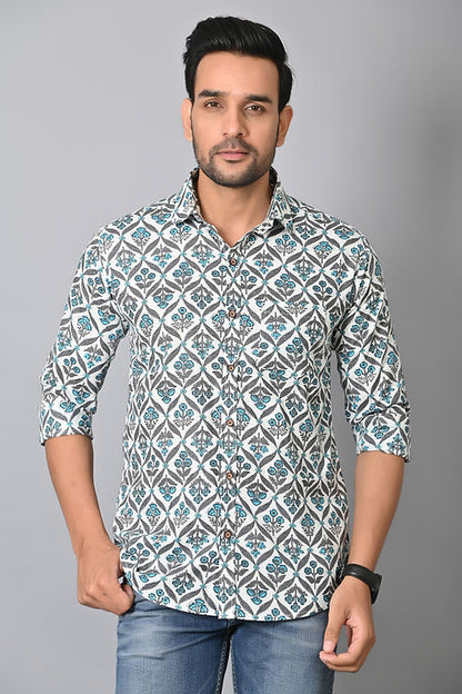 Mistique Blue Printed Full Sleeves Shirt