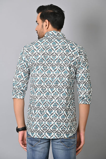 Mistique Blue Printed Full Sleeves Shirt