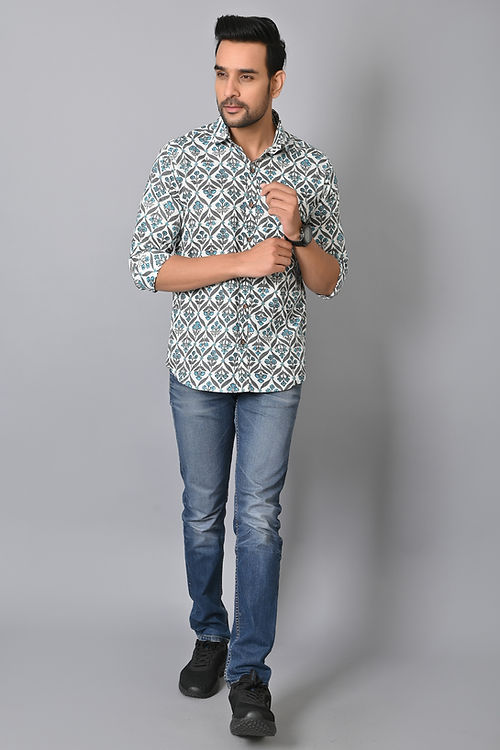 Mistique Blue Printed Full Sleeves Shirt