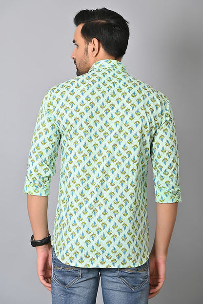 Leafy Pastel Printed Full Sleeves Shirt