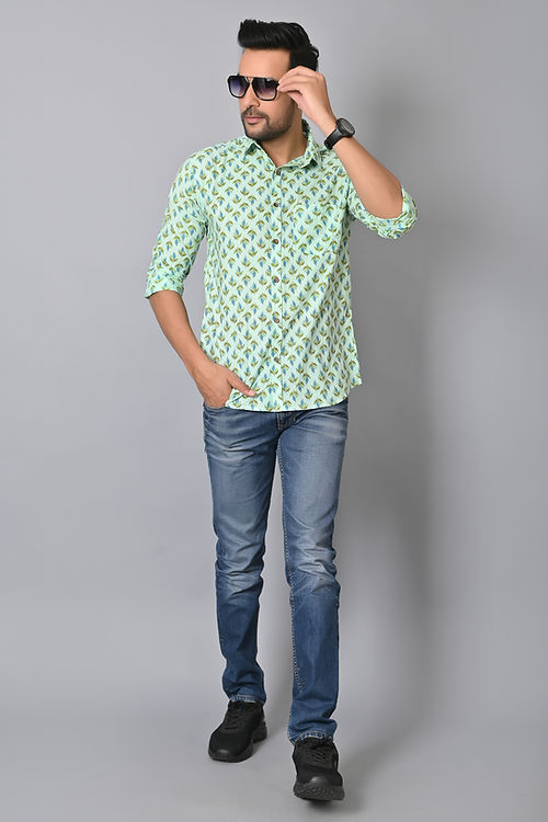 Leafy Pastel Printed Full Sleeves Shirt