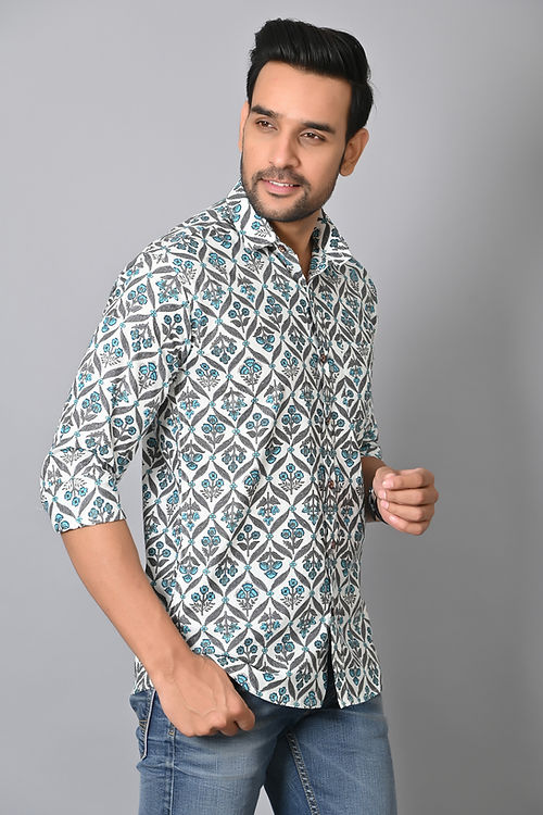 Mistique Blue Printed Full Sleeves Shirt