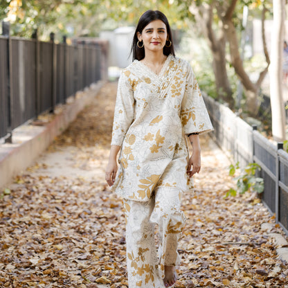 Mustard Floral Lace Co-ord Set