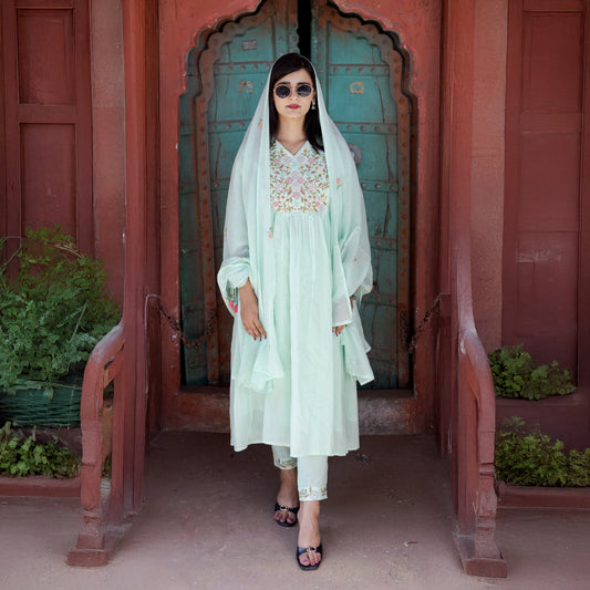 Mint Green Embroidered Anarkali Suit Set
