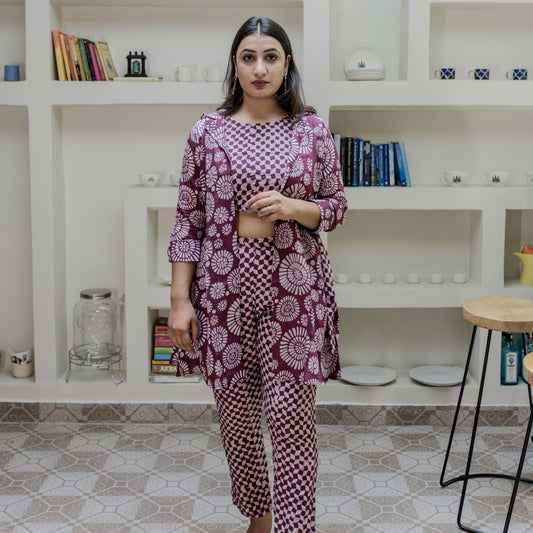 Maroon Mosaic 3-Piece Co-ord Set