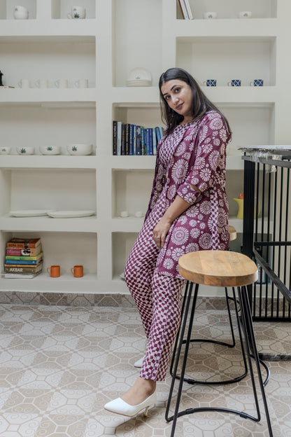 Maroon Mosaic 3-Piece Co-ord Set
