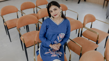 Elegant Navy Blue Embroidered Silk Co-ord Set