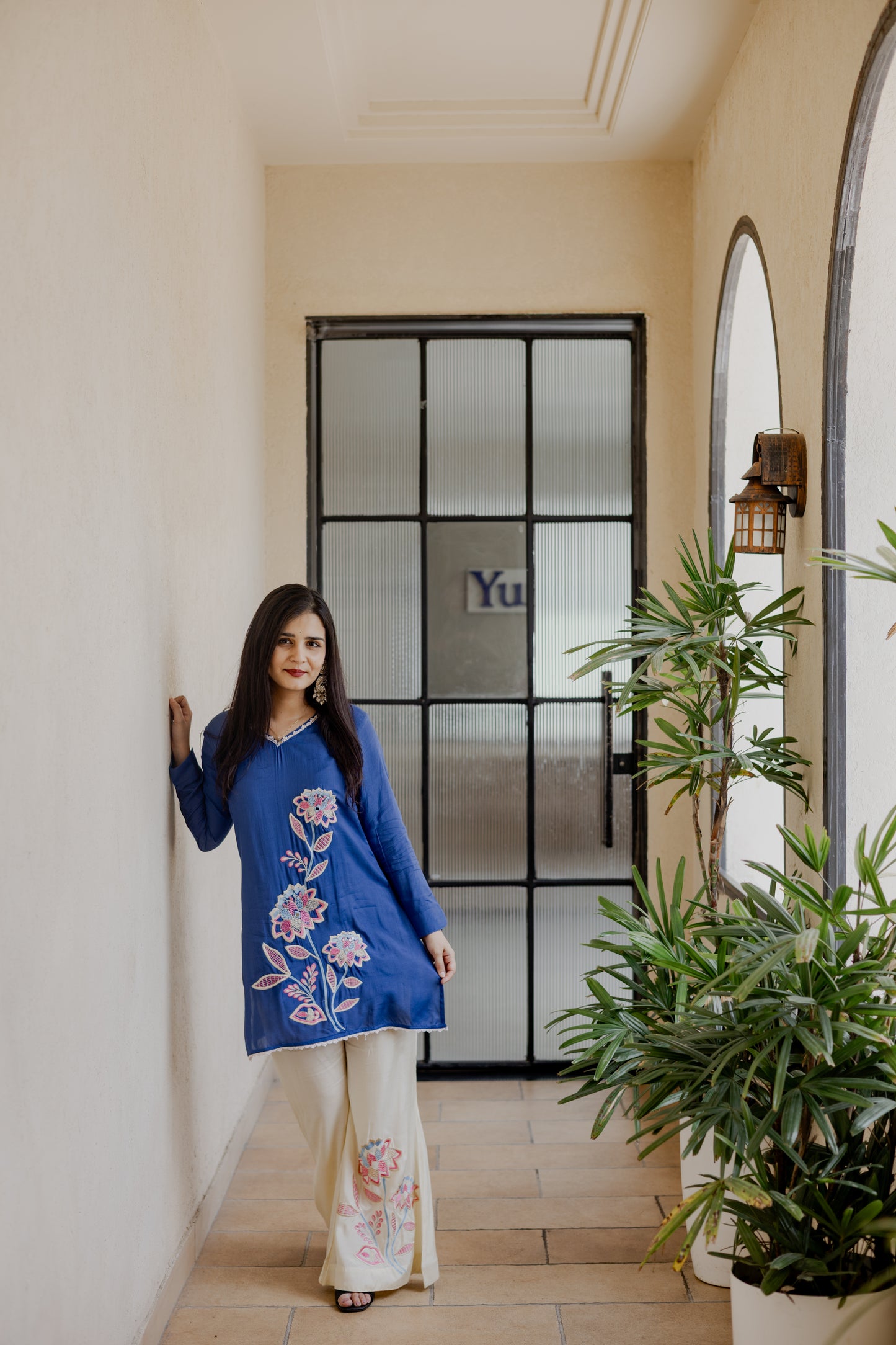 Elegant Navy Blue Embroidered Silk Co-ord Set