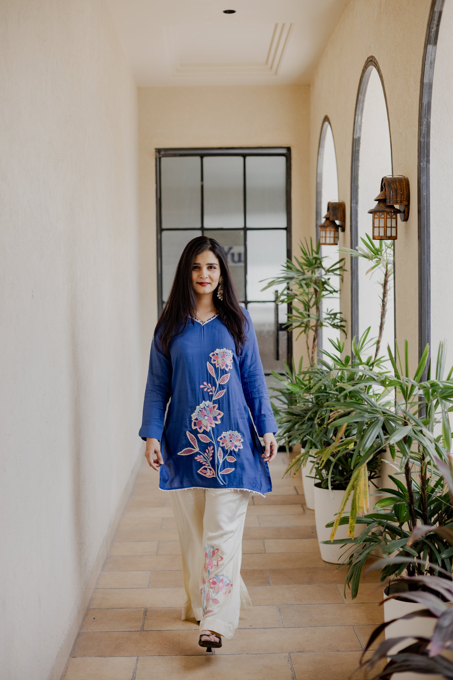 Elegant Navy Blue Embroidered Silk Co-ord Set