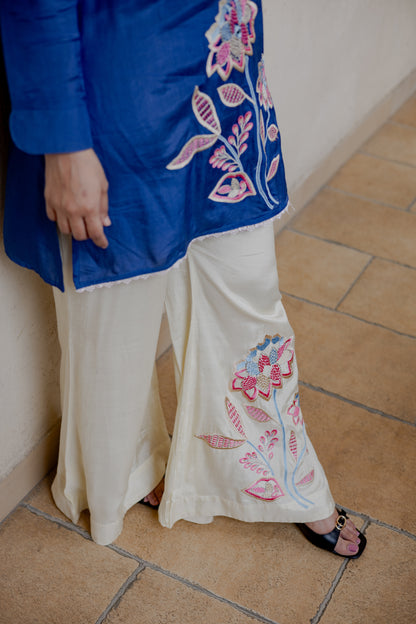 Elegant Navy Blue Embroidered Silk Co-ord Set