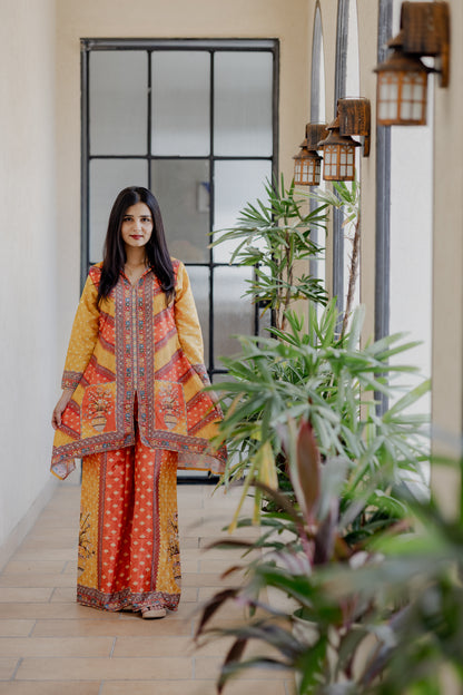 Multicolor Mirror Work Silk Co-ord Set