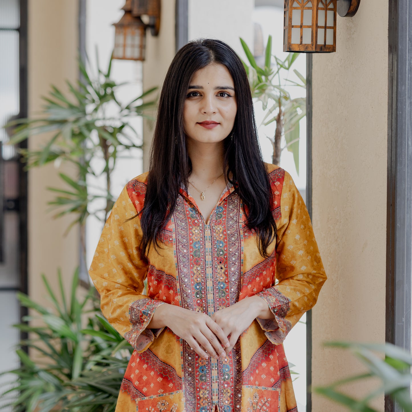 Multicolor Mirror Work Silk Co-ord Set