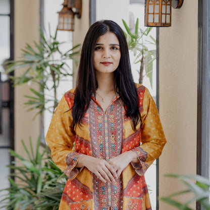 Multicolor Mirror Work Silk Co-ord Set