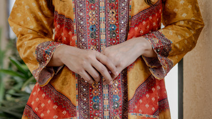 Multicolor Mirror Work Silk Co-ord Set