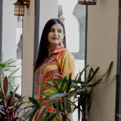 Multicolor Mirror Work Silk Co-ord Set