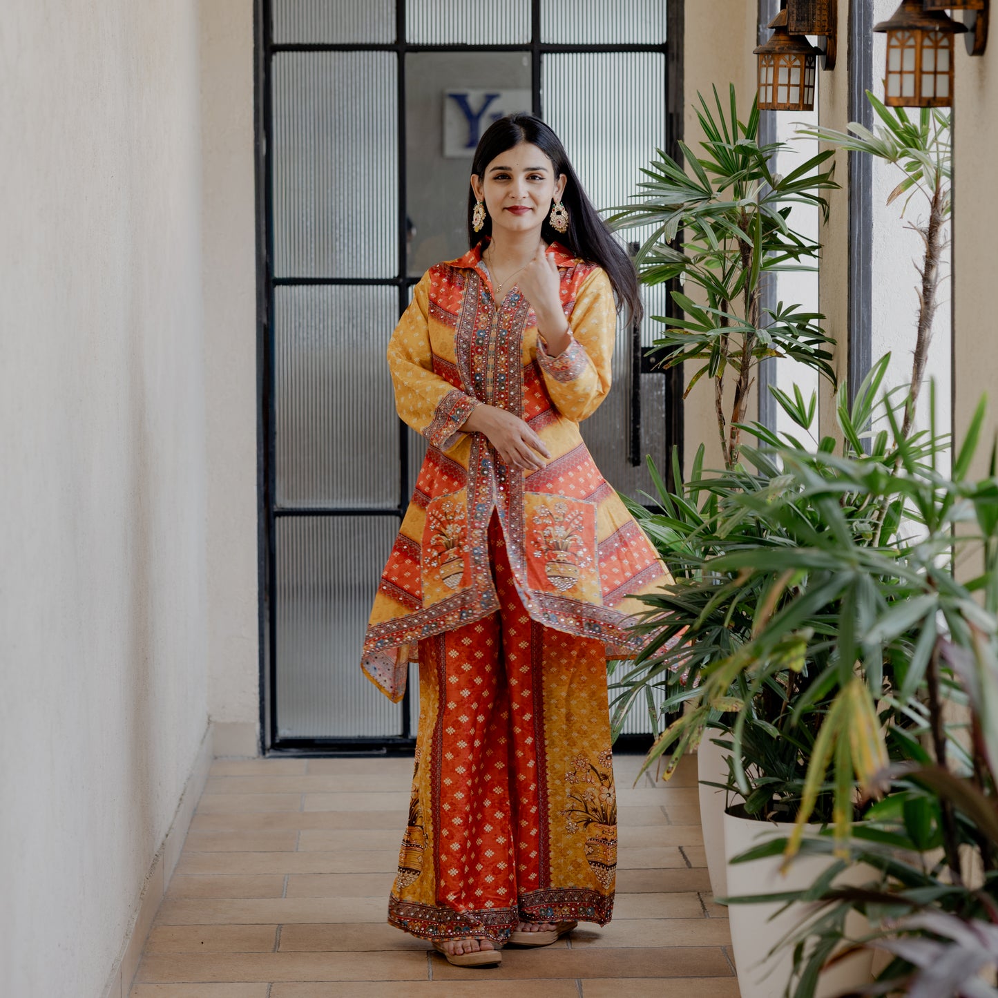 Multicolor Mirror Work Silk Co-ord Set