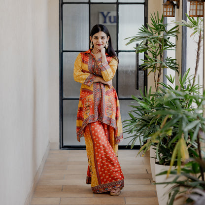 Multicolor Mirror Work Silk Co-ord Set