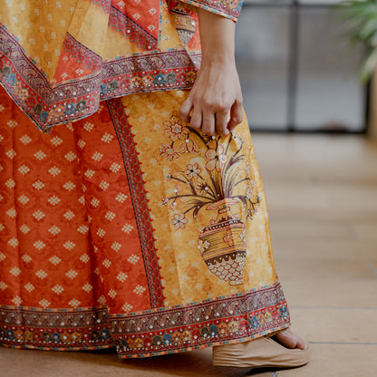 Multicolor Mirror Work Silk Co-ord Set