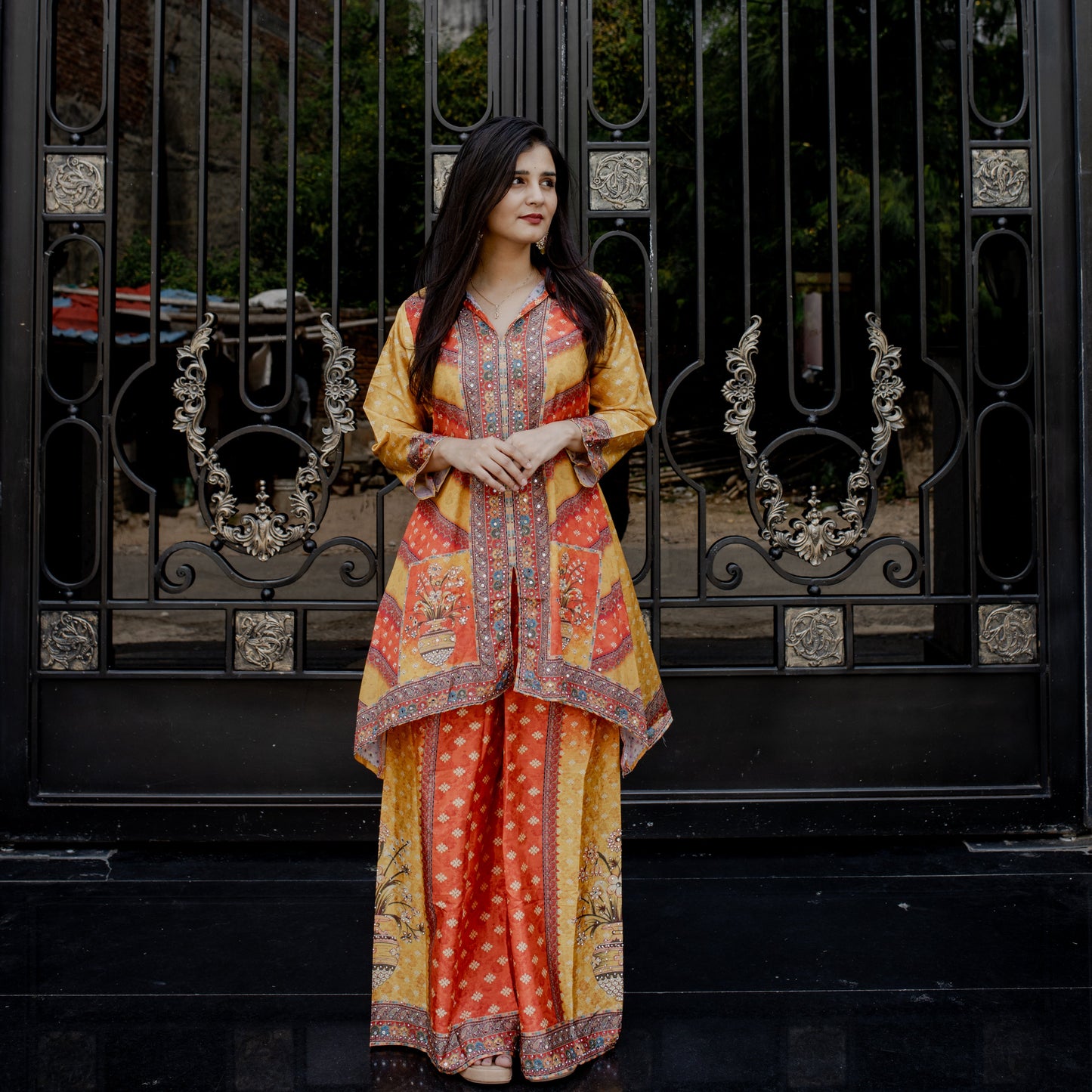 Multicolor Mirror Work Silk Co-ord Set