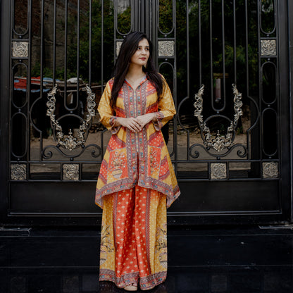 Multicolor Mirror Work Silk Co-ord Set