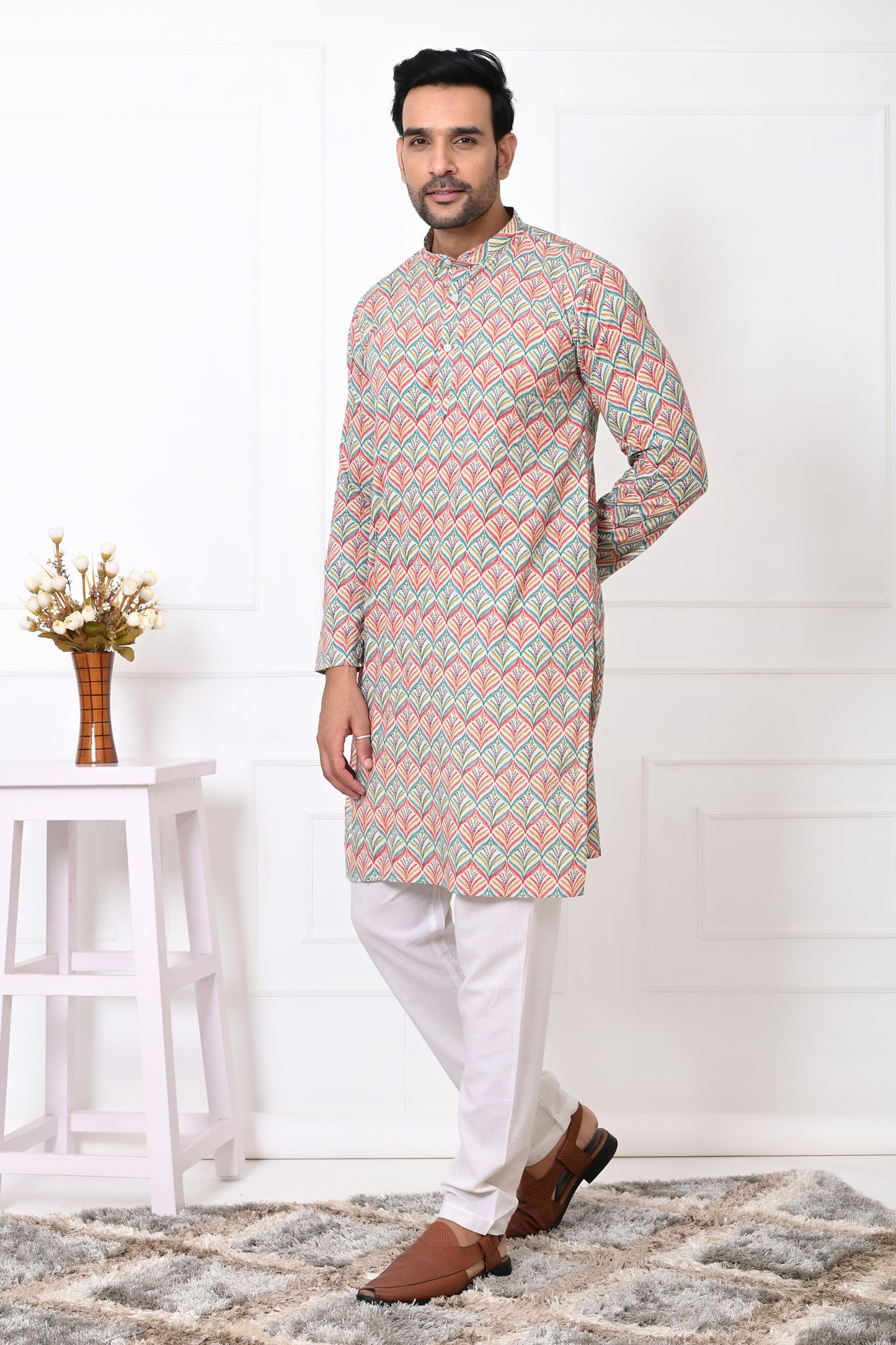 Blossom Leafy Printed Long Kurta