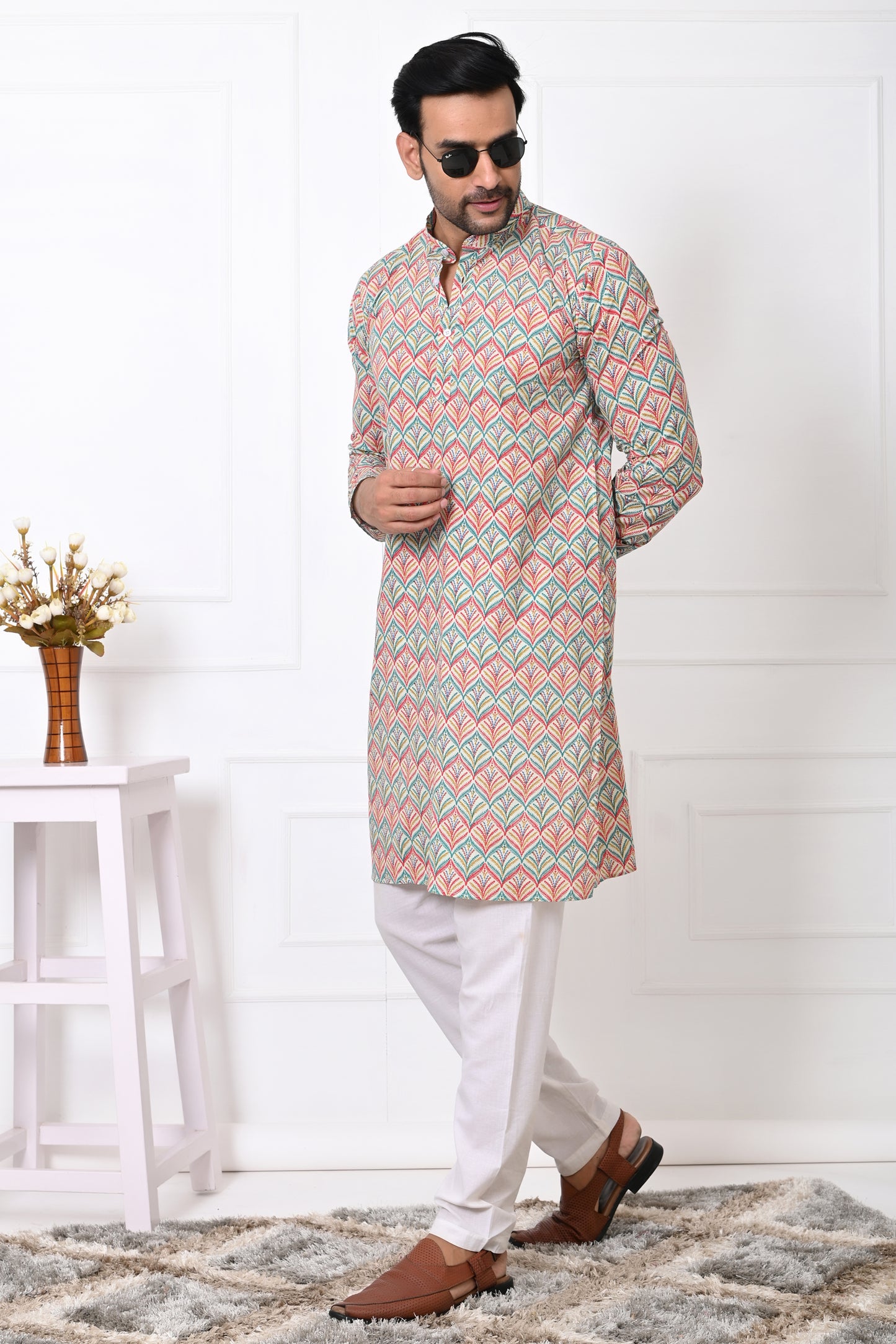 Blossom Leafy Printed Long Kurta