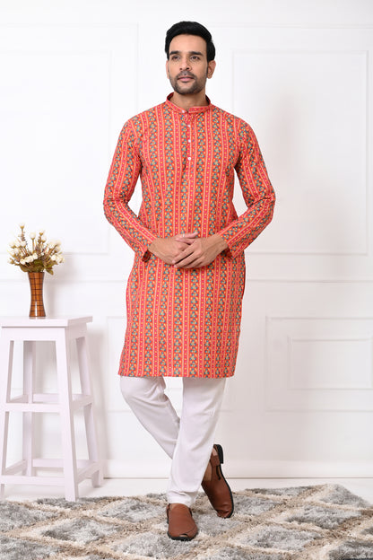 Red Regal striped long kurta