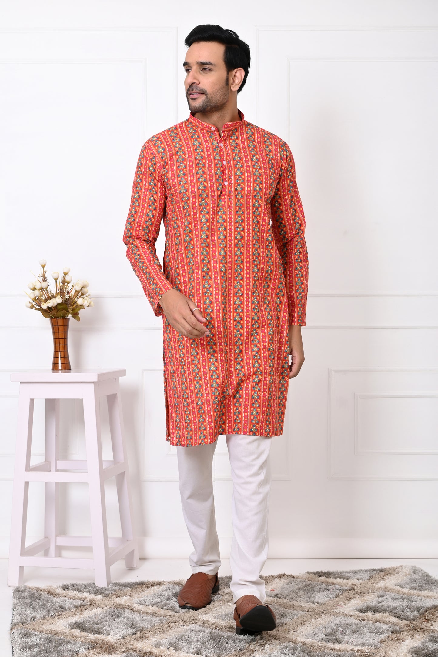 Red Regal striped long kurta