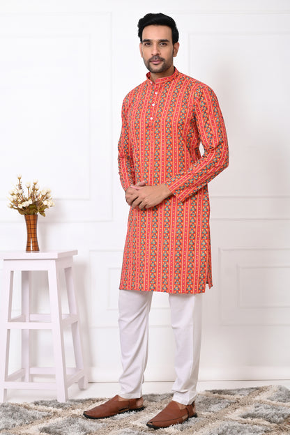 Red Regal striped long kurta