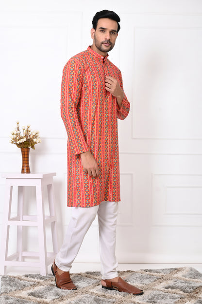 Red Regal striped long kurta