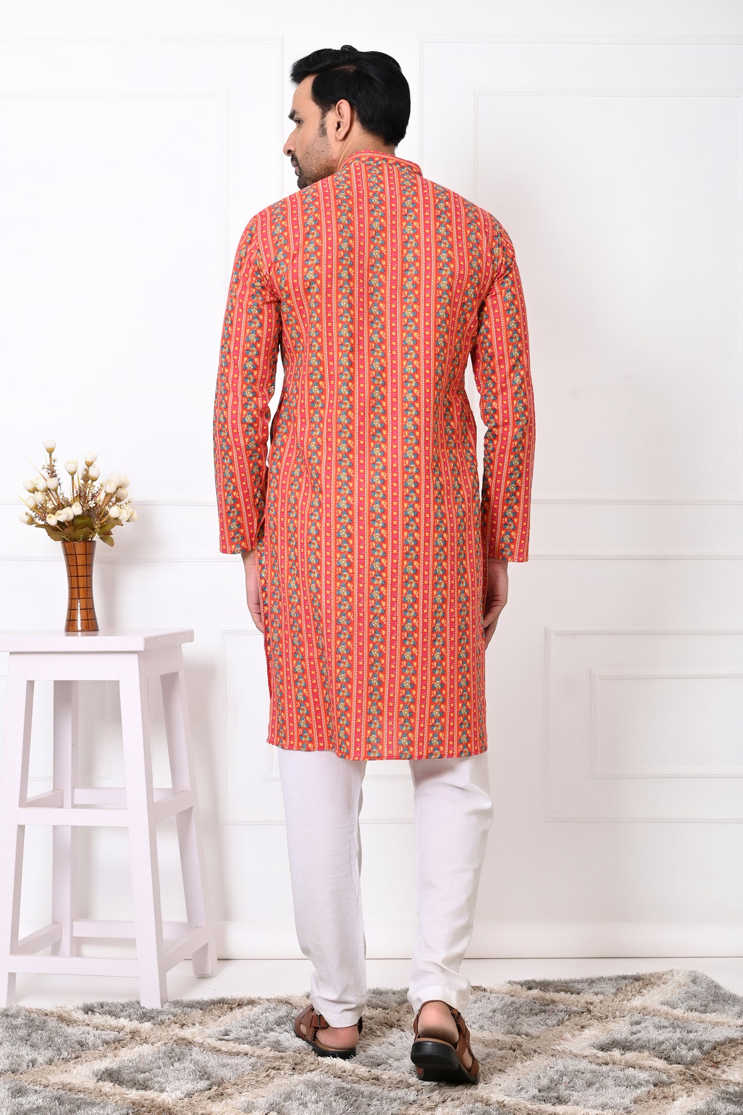 Red Regal striped long kurta