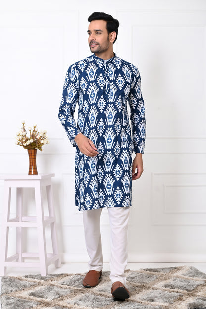 Royal Blue Motif Long Kurta