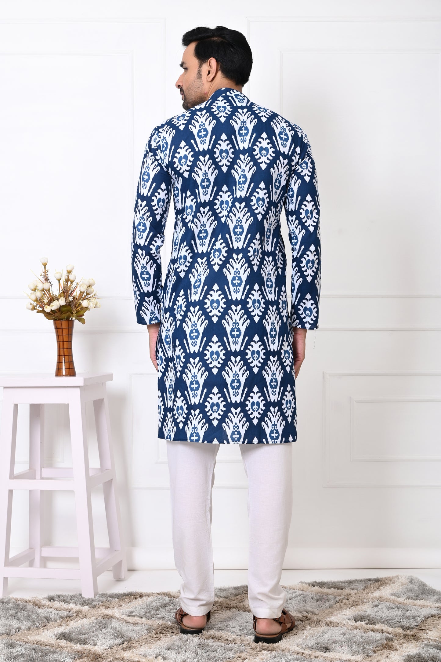 Royal Blue Motif Long Kurta