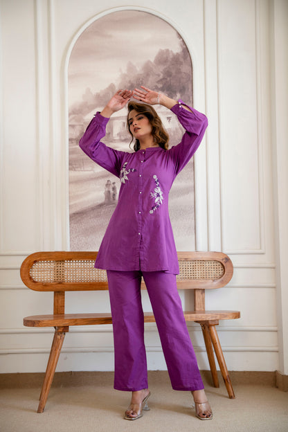 ROYAL AMETHYST EMBROIDERED CO-ORD SET