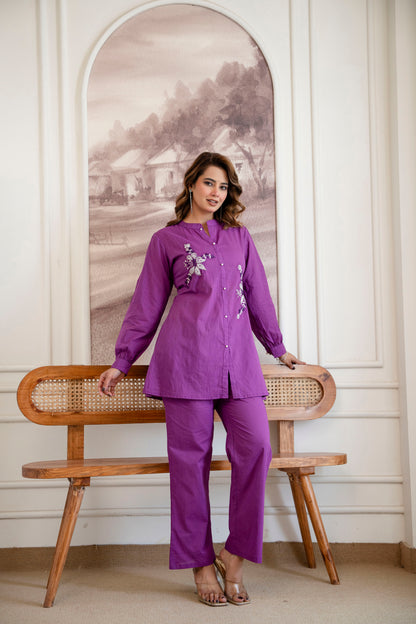 ROYAL AMETHYST EMBROIDERED CO-ORD SET