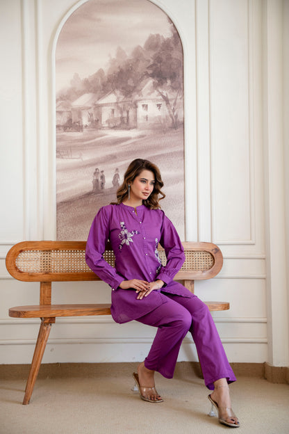 ROYAL AMETHYST EMBROIDERED CO-ORD SET
