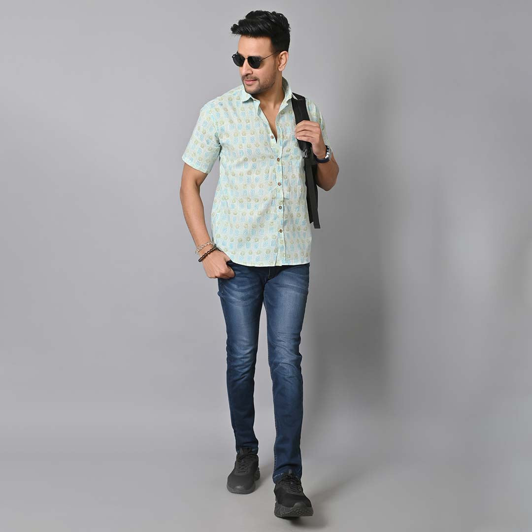 Pine Apple Block Printed Half Sleeves Shirt