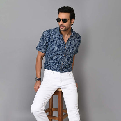 Blue Paisley Printed Half Sleeves Shirt