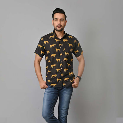 Black Chetah Printed Half Sleeves Shirt