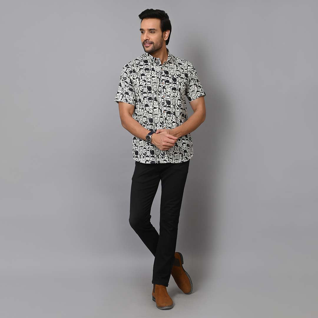 Face Printed Cotton Half Sleeves Shirt