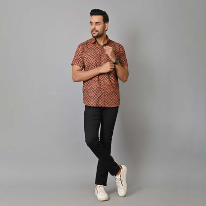 Golden Petals Printed Half Sleeves Shirt